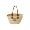 MIU MIU Geantă Tote din Paie cu Design Împletit și Logo cu Litere pentru Femei Cognac Natural 5BG206-2DDH-F0A5T-V-SLO