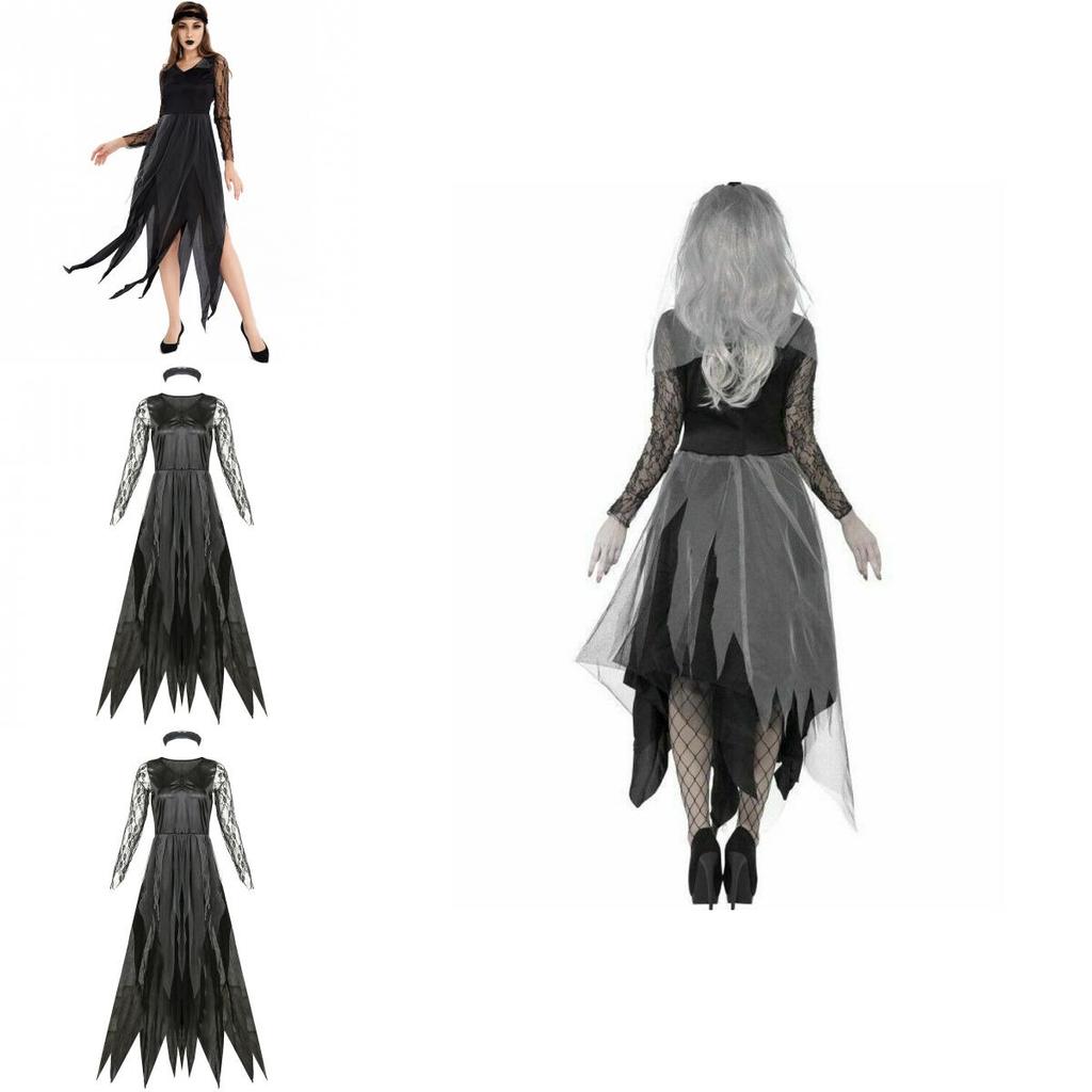 Dark Vampire Bride Halloween Costume For Women With Lace Polyester For Cosplay And Party