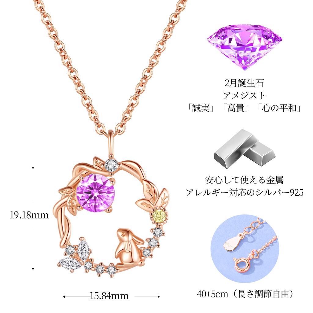 Necklace for February 18k Rabbit Pink Birthday Woman [Silver Thunder] Women, Popular, Birthstone, Amethyst, Gold, Hoop, Silver925, Hypoallergenic,