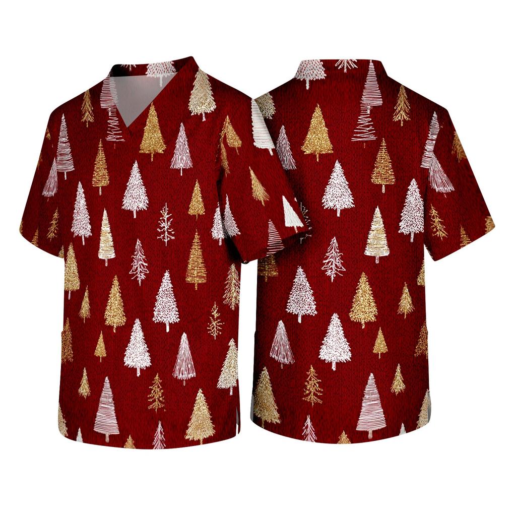 Men's Christmas Themed Caregiver Uniform for Holiday Work Wear