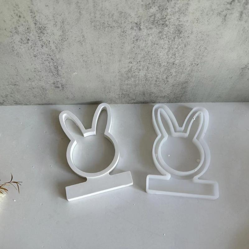 Easter Rabbit Candle Holder Mold for Candle Tealight Holder Decorations Gypsum Ornament, Hollow Flower Resin Mold