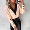 Women's Long Sleeve Blouse V Neck Elegant Solid Color Button Satin Casual Office Shirt Top