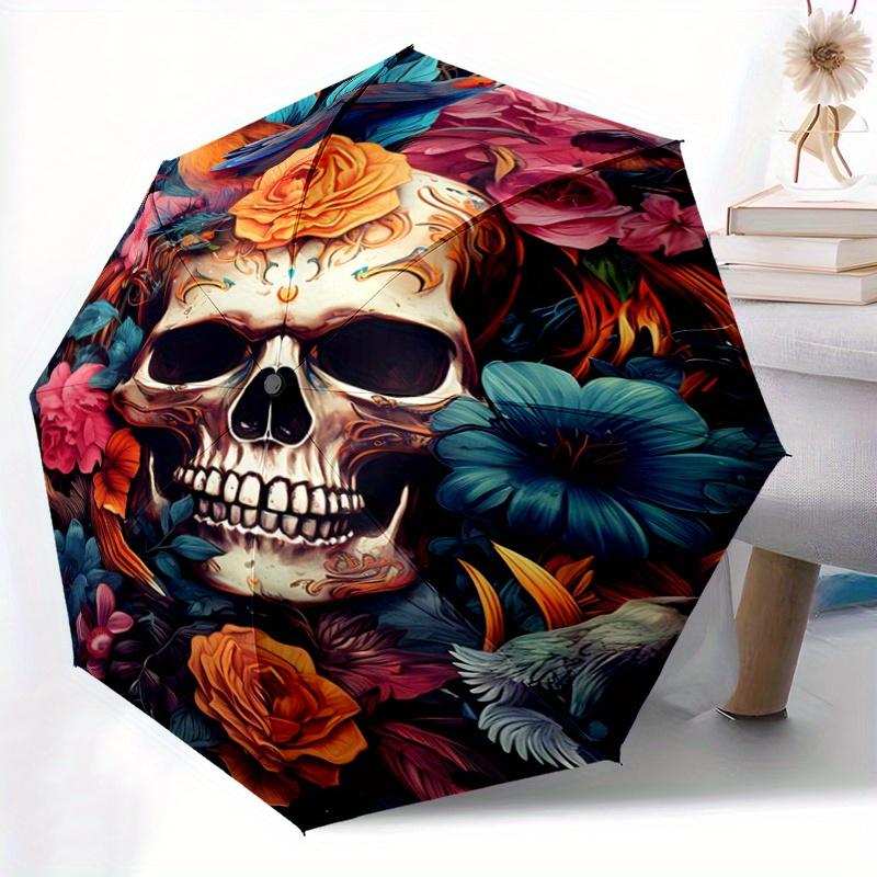 1pc Day of the Dead Theme Automatic Opening and Closing Folding - A Good Choice for Gifts, Fashionable and Convenient Umbrella With Cute Cartoon