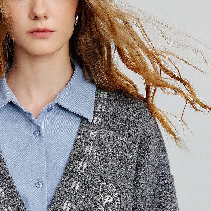 Chuyu Women's Loose Fit V-Neck Alpaca Blend Embroidered Cardigan