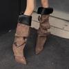 Designer Women Boots Fashion Pointe High-heel Boot Pleated Design Knee-high Boots Trouser Leg Boots for Women Botas Largas Mujer