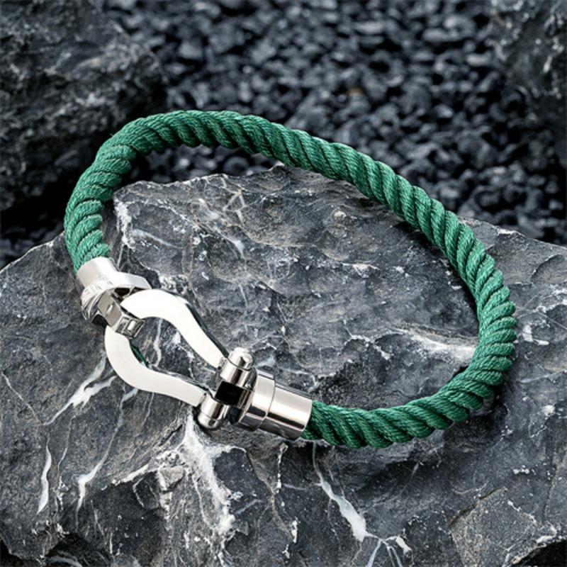 Stainless Steel Fred Horseshoe Buckle Nylon Rope Hand Rope Men and Women Couple Casual Trendy Color