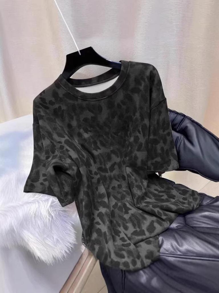 Leopard Print Loose Korean Style Short Sleeve Women's Top