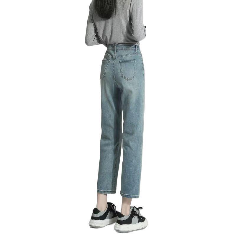 2025 Spring/Autumn Women's High Waist Straight Leg Jeans - Slimming Light Tone Cropped Cigarette Pants