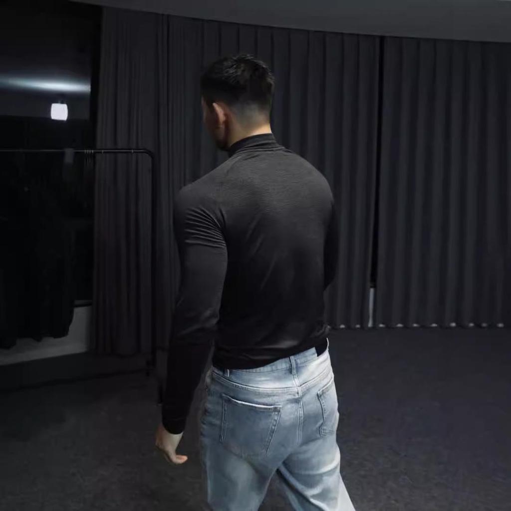 American Seamless Jacquard Zip-Up Fitness Base Layer Quick-Dry Slim Fit Long Sleeve T-Shirt