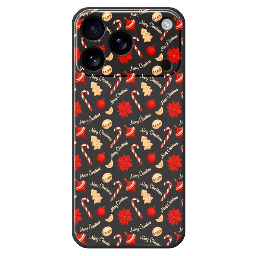 

For iPhone 17 Pro Case Christmas Candy Pattern Printing Straight Edge TPU Phone Back Cover Black
