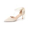 Fashion Women Summer High Heels Sandals Lady Pointed Toe Stiletto Butterfly Knot Pumps Fashion Pearl Buckle Strap Wedding Bridal Shoes