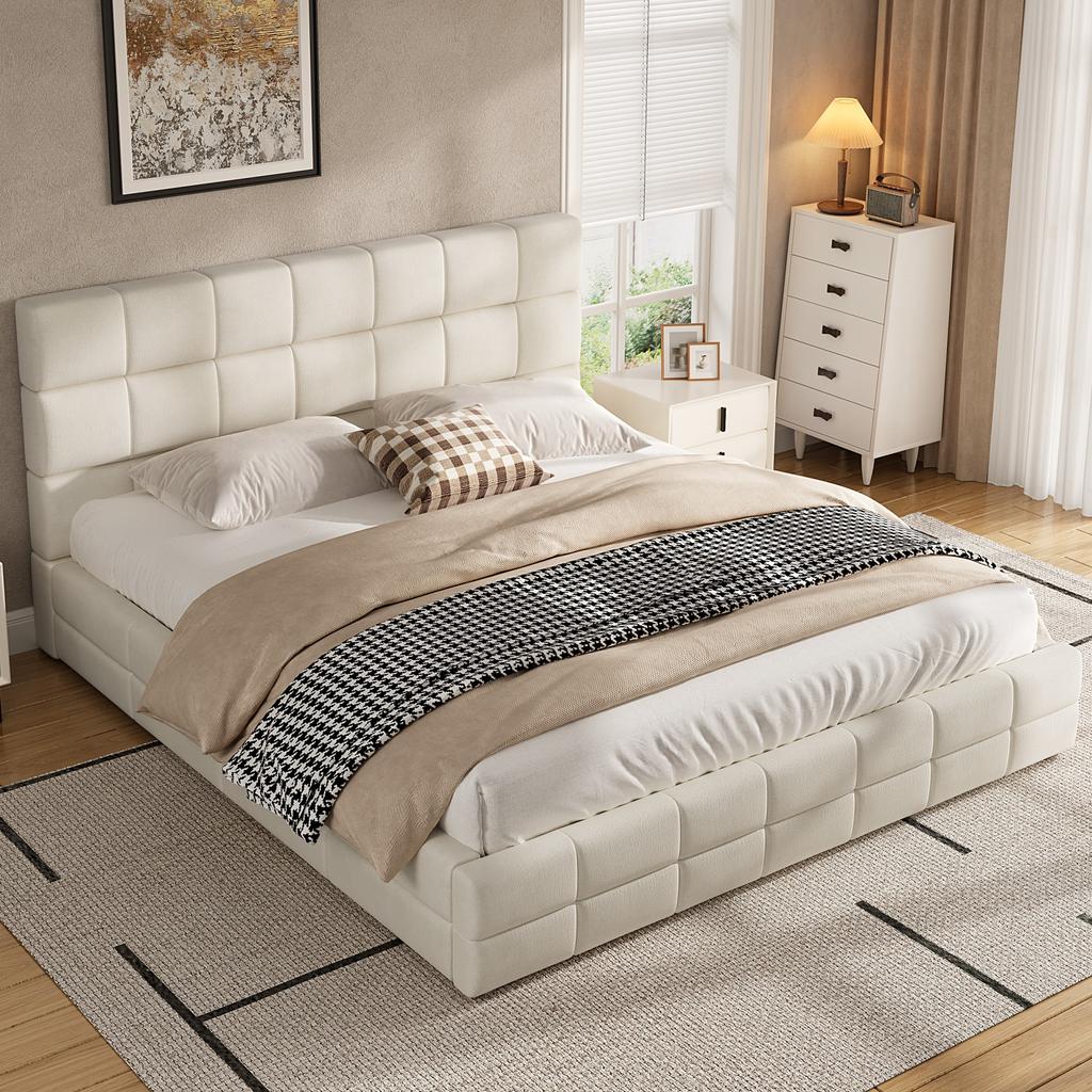 Letto a piattaforma imbottito 180X200, beige