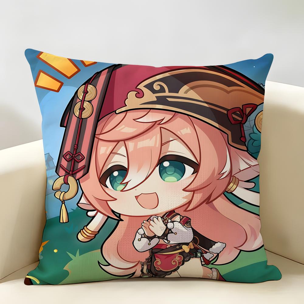 Yanfei Cute Genshin Impact Cushion Cover Natural Linen Organic Fabric DoubleSided Printing Room Sofa Decor Pillow Case