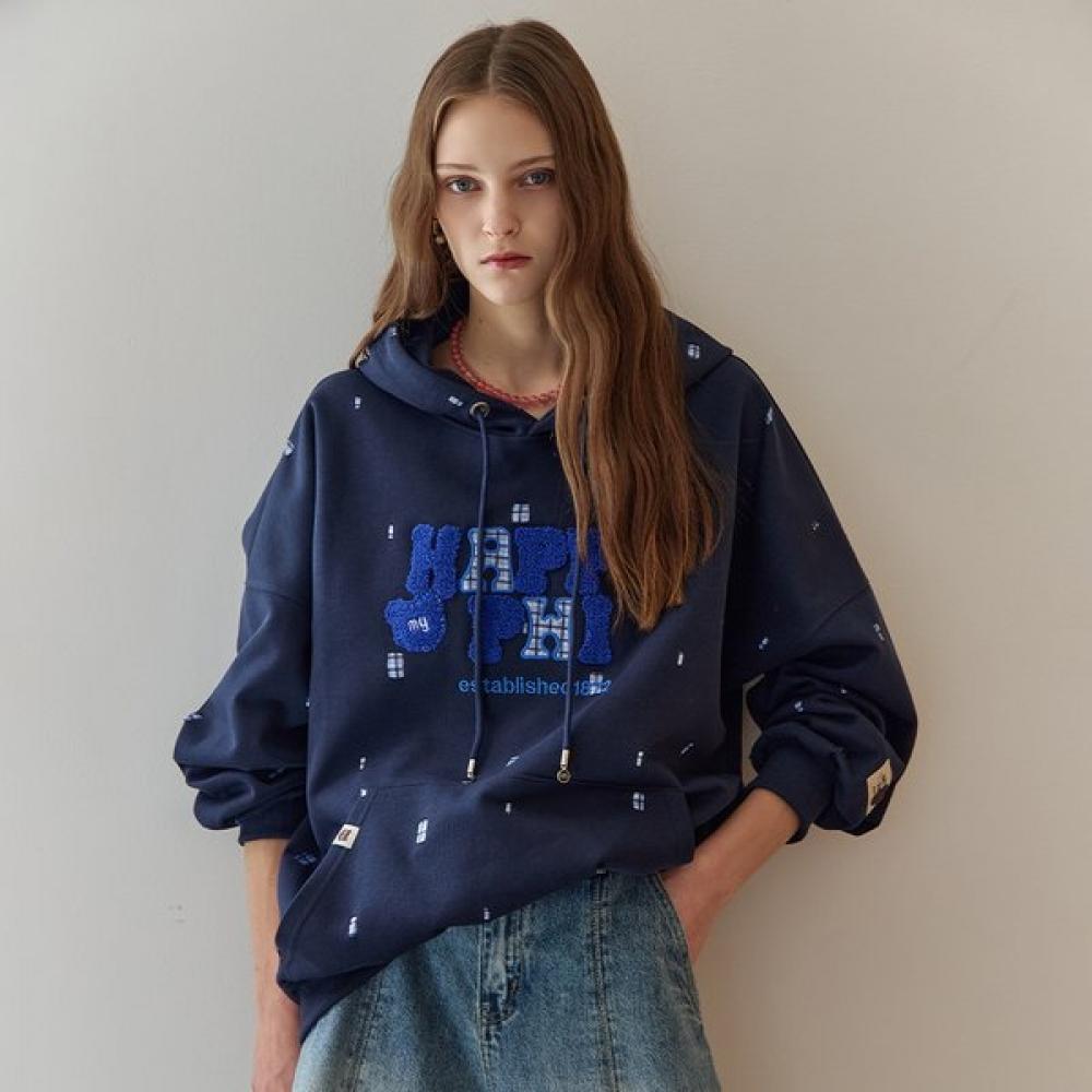 Maxza Check Mix Boucle LeTTering Hoodie T shirT ze11qT008na navy/FREE