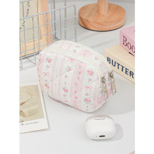 Ins Fresh Red Cherry Quilted Cosmetic Bag Fashion Small Large Toiletry Makeup Storage Bag Cute Lipstick Sanitary Napkin Case