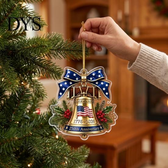 US History Celebration Decoration 250th Anniversary Christmas Ornament, USA Santa Train 2D Flat Acrylic American Flag Keepsake for Tree Holiday