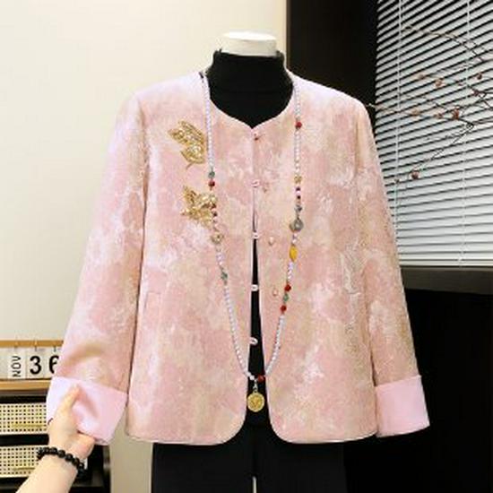 

2026 Spring Women s Mandarin Collar Jacket with Frog Buttons - Chic National Style for Middle-aged and Elderly 3XL розовый
