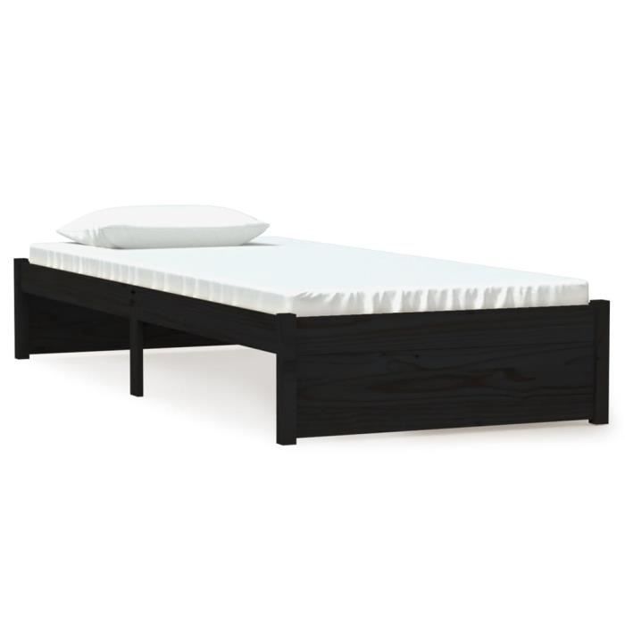 VidaXL Cadre de lit Noir Bois massif 75x190 cm Petit simple 814913