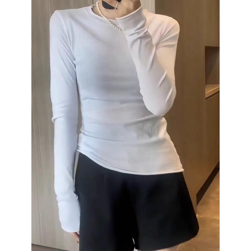 Womens Pure Color Long Sleeve T Shirt With Round Neck For Autumn Casual Wear