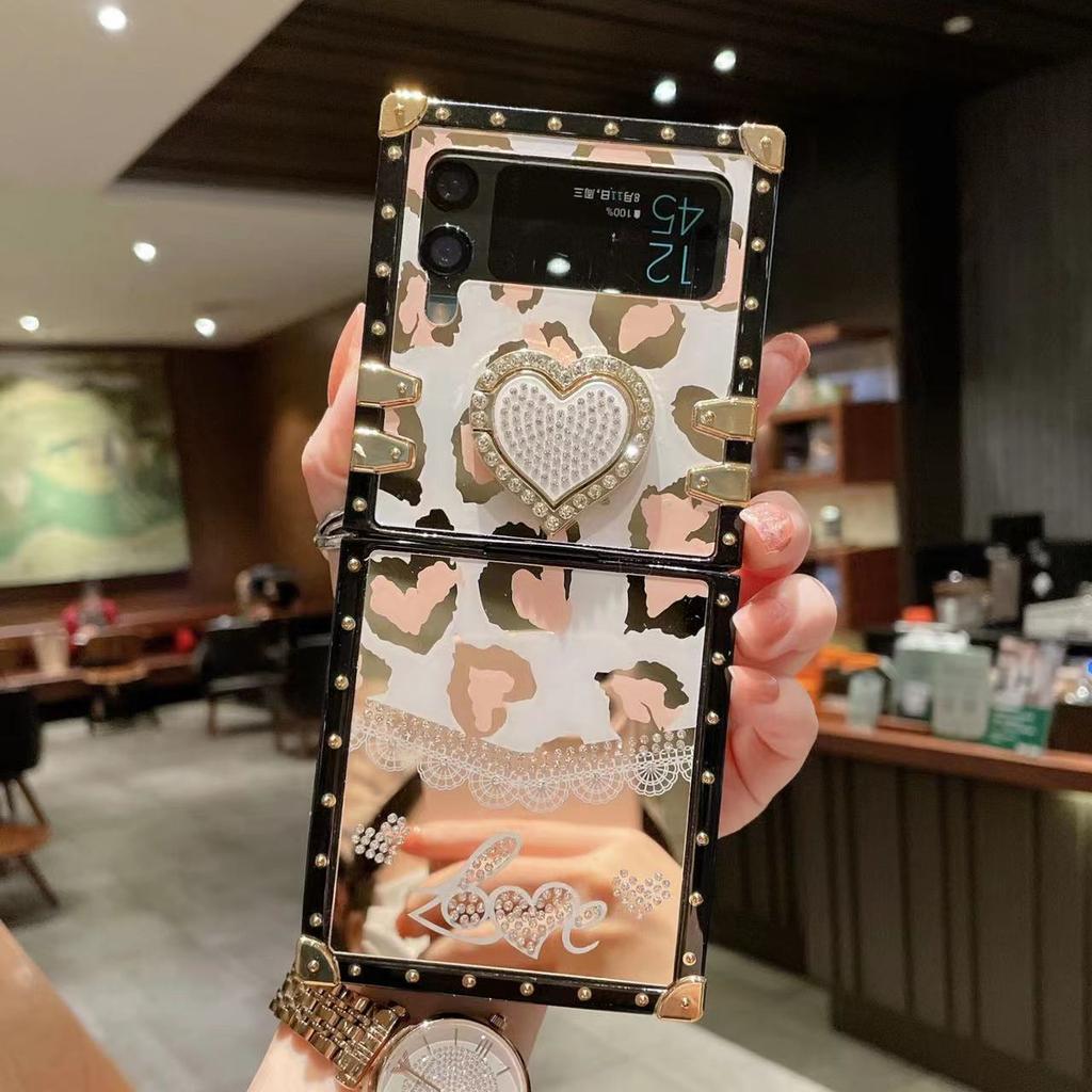 Suitable for Samsung Z Flip5 Electroplated Love Mobile Phone Case Galaxy Diamond Bracket Girl Heart Flip4 Protective Case