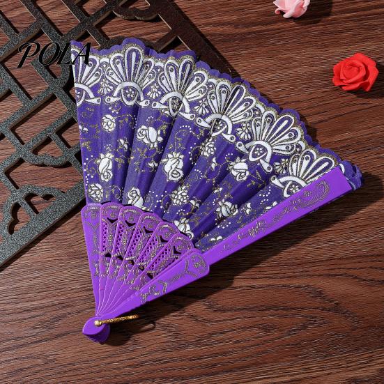 Chinese Style Sturdy Plastic Rib Fan Vintage Lace Folding Portable Floral Pattern Elegant Handheld Lightweight for Tea Wear Hand Dance Performance