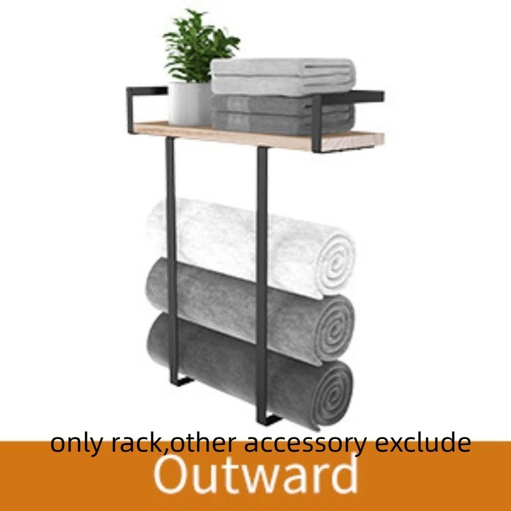 

Rust Proof Shower Shelf Wood and Iron Storage Rack Multifunctional Wall Mounted Shelf Bathroom Use Style 1