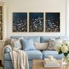 Dark Wildflowers Print Set of 3 Botanical Landscape Navy Blue Wall Art Wildflower Field Printable Modern Farmhouse Wall Decor