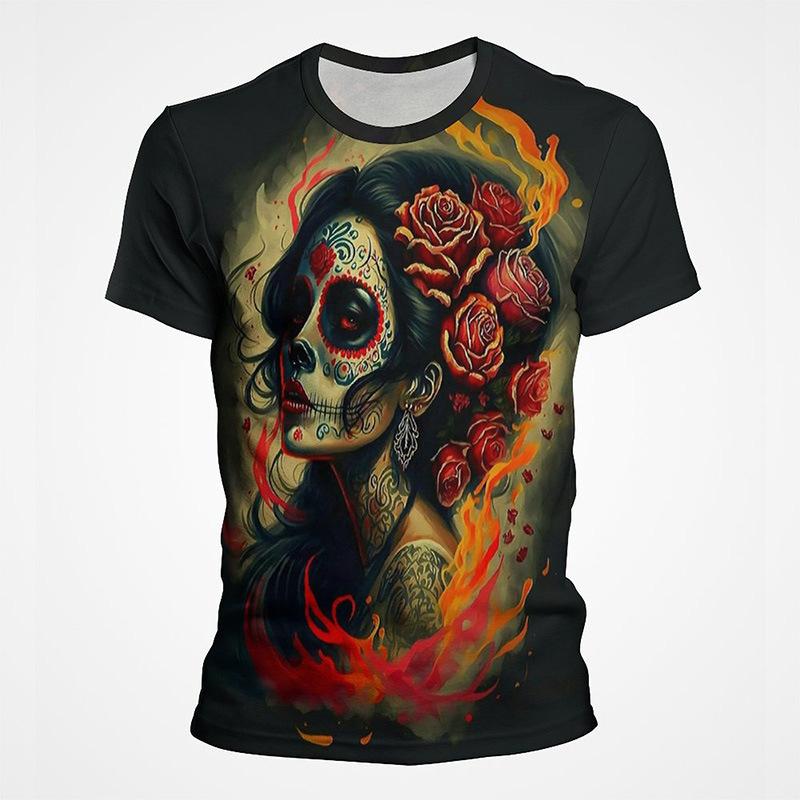 

Мужская футболка с коротким рукавом с 3D-принтом «Мексиканский череп День мёртвых» 6XL