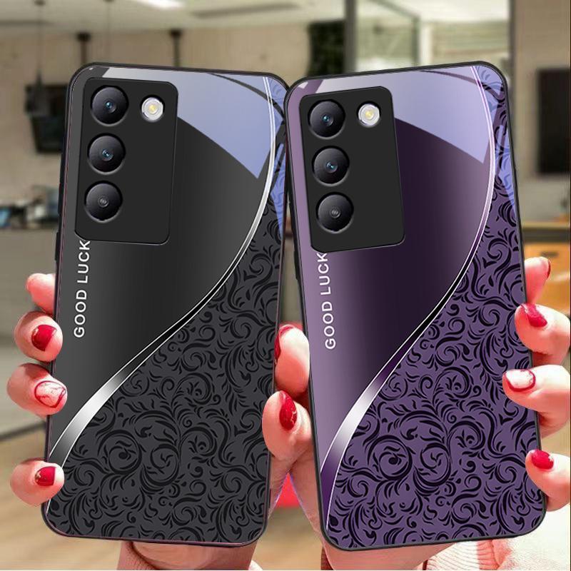 Gradient Pattern For Y72 33S 11 03 36 96 Lite 35 16 Iqoo 12 V40 SE 5G 29 40 21 30 X80 Pro Vivo Tempered Glass Phone Case Black