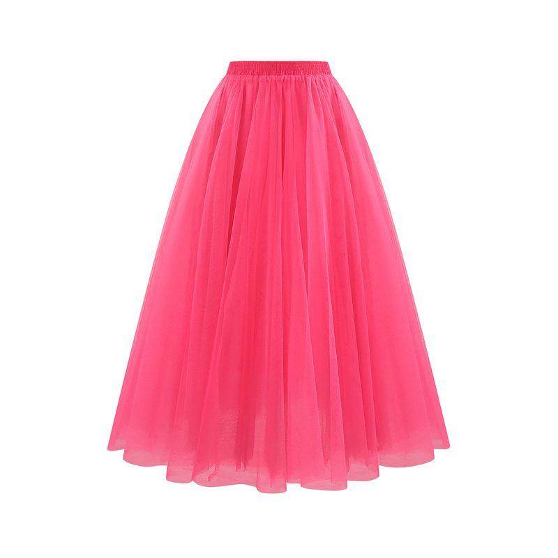 

Mesh High Waisted Loose Pleated Skirt Mesh High Waist Loose-Fitting Pleated Skirt Rose Red L