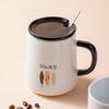 BJ Ceramic Coffee Mug with Lid and Spoon, 420ml