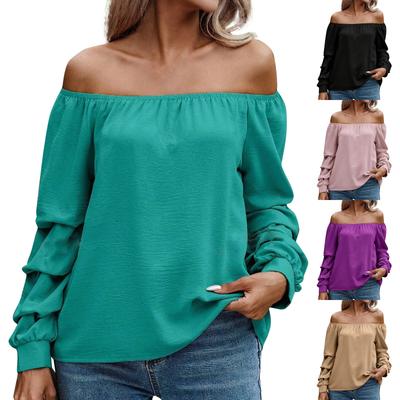 Women's Fashionable Solid Color Casual Off Shoulder Knot Sleeve Long Sleeved Shirt