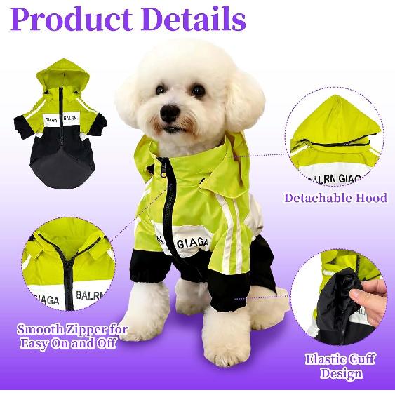 Small Rain Jacket Dog Clothes Coat with Hood Suitable 5 to 7lbs - Small Dog Sweatshirt Waterproof Windbreak Puppy Raincoat
