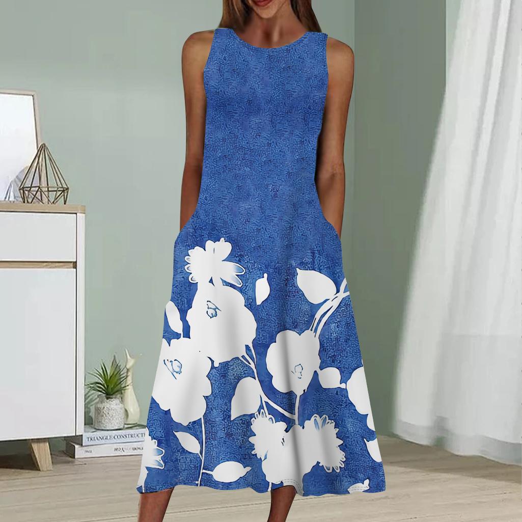

Летнее модное сексуальное платье без рукавов, мягкое повседневное платье с принтом 3D Broken Flowers, платье без рукавов на бретельках 8XL синий
