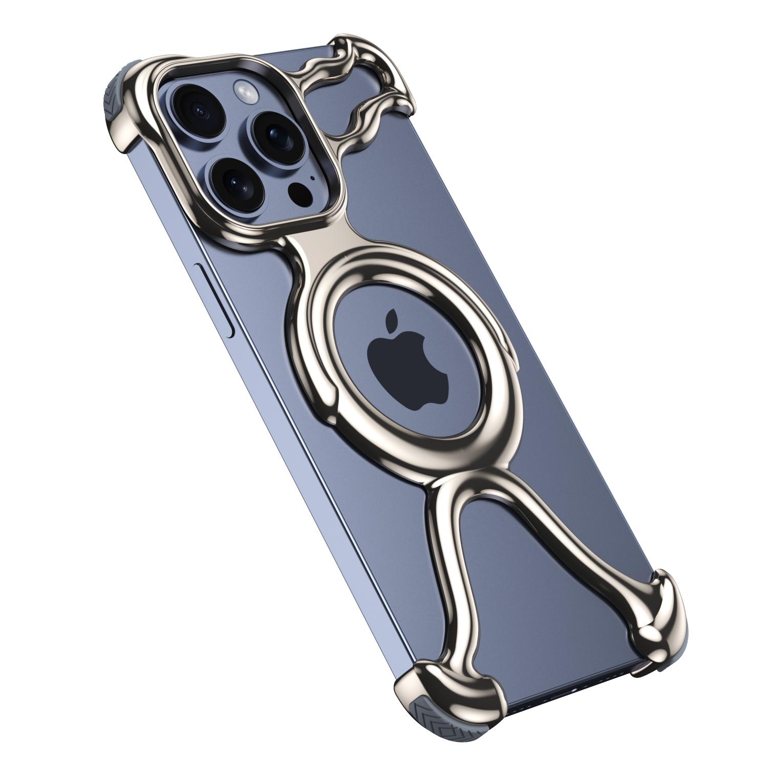 

Розкішний чохол для ПК з магнітним рідким металевим покриттям для мобільного телефону для iPhone 14 13 15 Pro Max Hollow Dissipation Shell, протиударний чохол For iPhone 15 Pro Max сірий