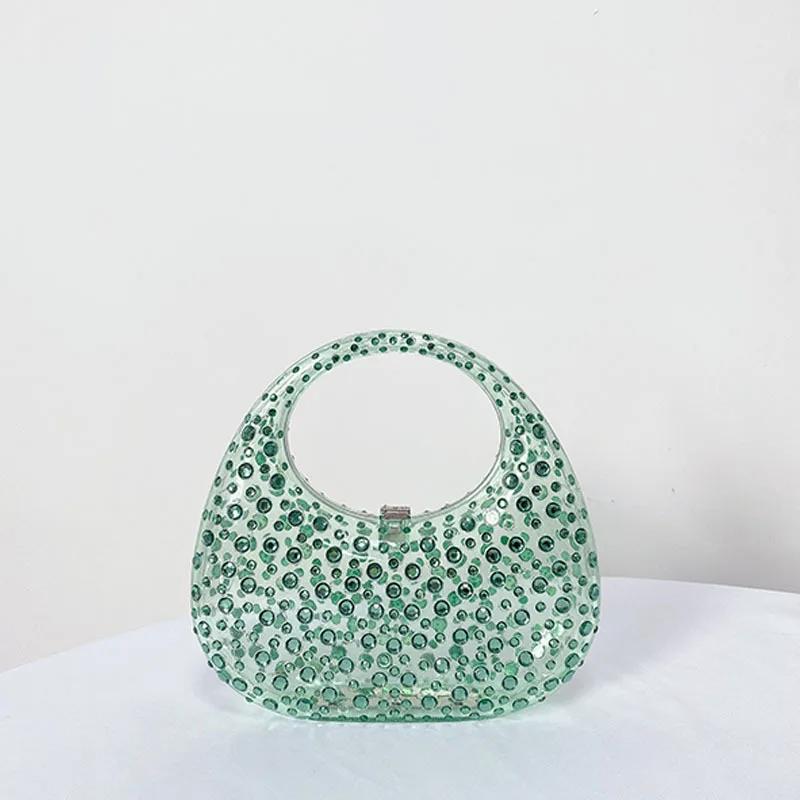 Lady Evening Bags for Women Luxury Designer Handbag and Purses New Ins Transparent Plastic Imitation Diamond Acrylic Pouch Bag