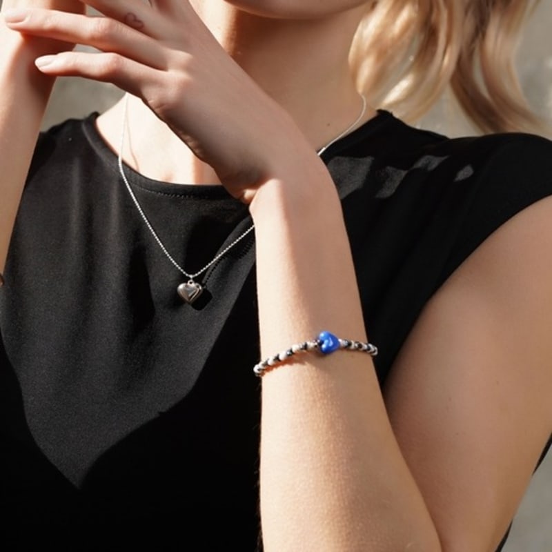 BONBEAU Herzpunkt niedliche Perlen Armband Blau rote Herzperlen Armband