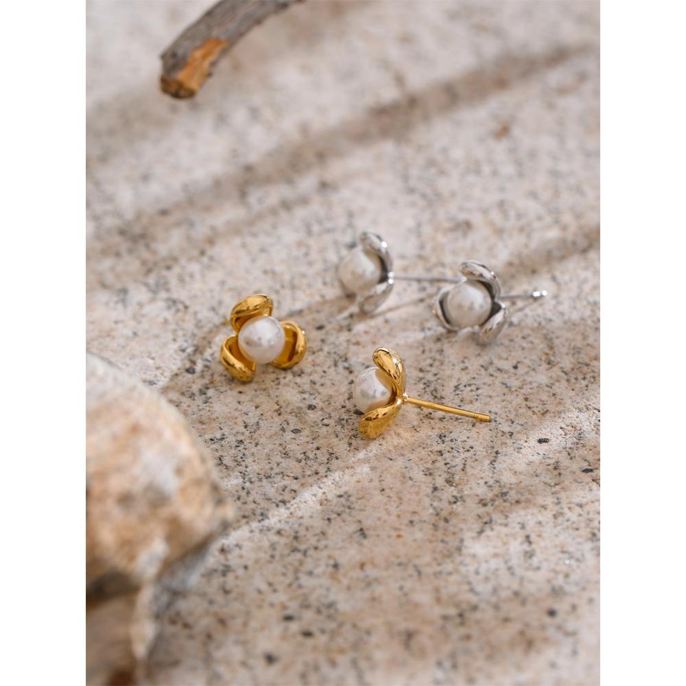 Eetit Beliebte simulierte Perlen Blume Ohrstecker für alle Anlässe 316L Edelstahl Vielseitiger täglicher schicker Schmuck
