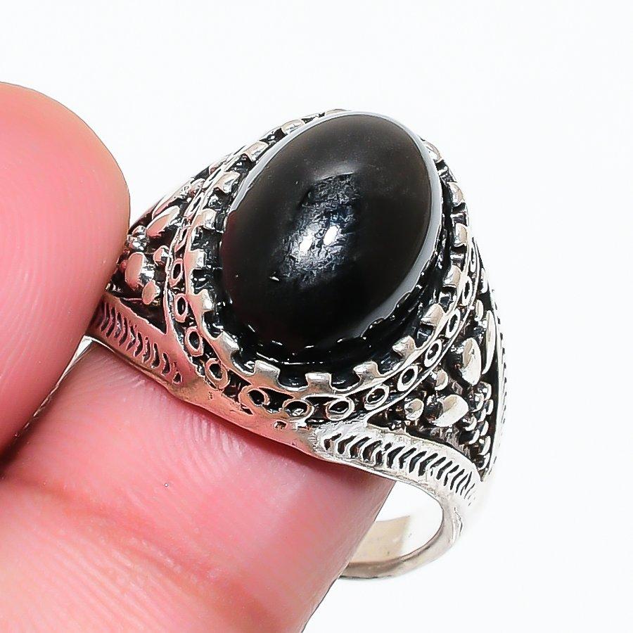 Natural Black Onyx Gemstone 925 Sterling Silver Jewelry Ring Size 10.5 RR-216