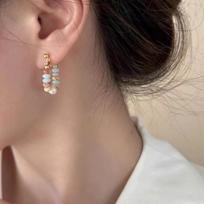 Vacation Design Natural Stone Beaded Pearl Pendant Earrings for Women and Girls Fashion Jewelry Unusual Accessories