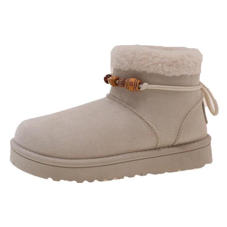 Koreanische Version modische personalisierte Riemen flauschige umgeschlagene Schneestiefel Damen 2025 neu retro dicksohlige Plüsch warme kurze Stiefel