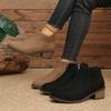 Large size French suede short tube thick heel fashion boots New versatile casual foot cover pointed leather boots