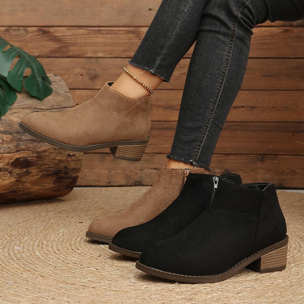 Large size French suede short tube thick heel fashion boots New versatile casual foot cover pointed leather boots