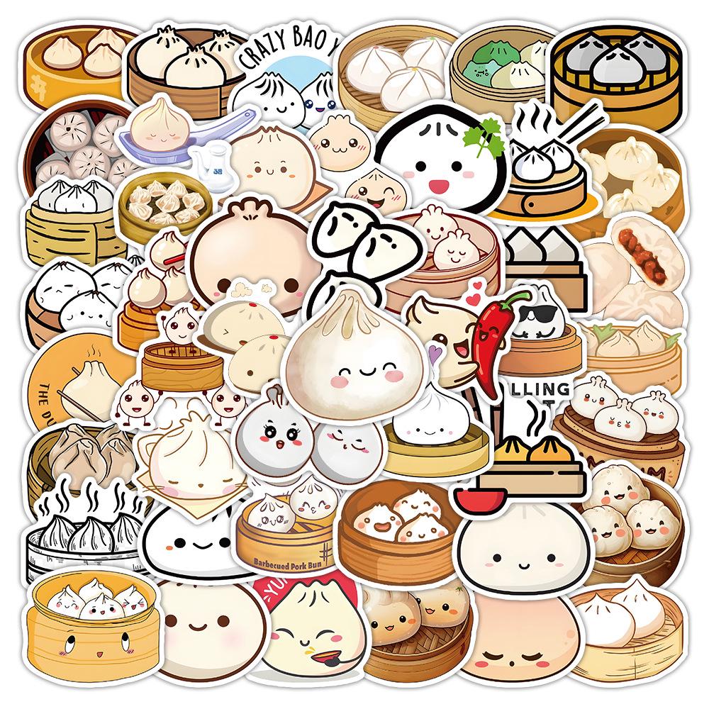 54 Sheets Cute Baozi Pastry Stickers: Cartoon Journal & Water Bottle Decor