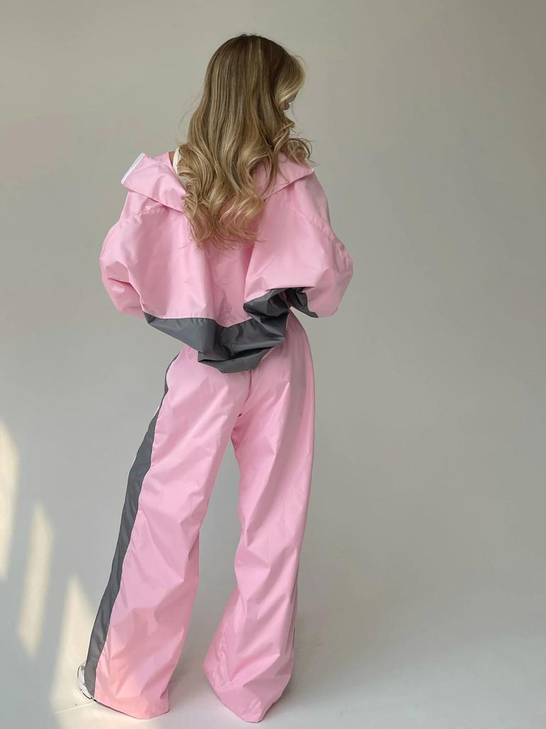 Damen Freizeitanzug, Stylischer Lockerer Farbblock-Langarm-Reißverschluss-Strickjacke Sportbekleidung