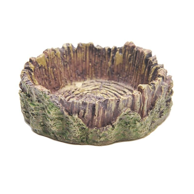 Resin Reptile Food Water Dish Lizard Gecko Turtle Frog Spider Snake Terrarium Decorative Tree Stump Feeder