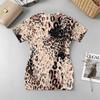Slim Fit V-Neck Short Sleeve Dress, American Casual Leopard Print - Soft Comfy Summer Outfit for Street & Date