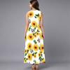 Women Oversized Sleeveless Round Neck Dress Bright Floral Printed Loose Mid Calf Gown