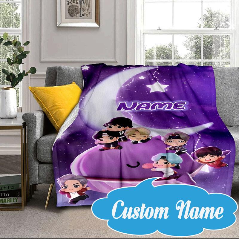 Custom Name Music Friends K-pop Blanket bed sofa Blanket Flannel Blanket for Camping, Hiking, Picnic Essentials,gift for Fan family