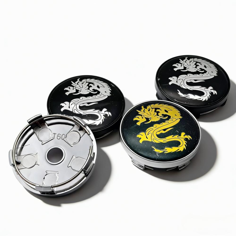 4pcs Dragon Totem Logo Emblem Car Wheel Center Caps 60MM 56MM Wheels Hub Cap Dragons Badge Rim Hubcap Dust Cover Car Accessories